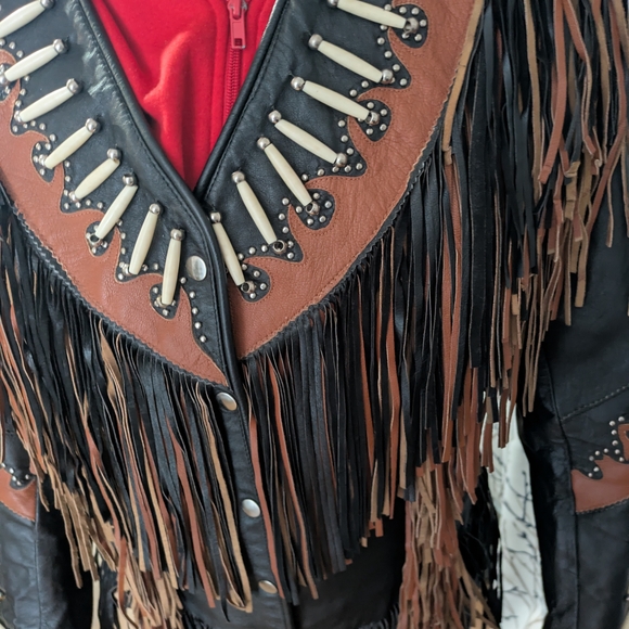 Fringe Leather Jacket with Beaded Accents - Picture 10 of 12